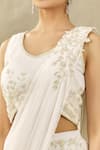 Arpan Vohra White Tulle V Neck Embroidered Pre-draped Saree Set at Aza Fashions Arpan Vohra_White Tulle V Neck Embroidered Pre-draped Saree Set _at_Aza_Fashions