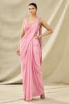 Buy Arpan Vohra Pink Tulle, Georgette V Neck Pre-draped Saree With Embroidered Blouse at Aza Fashions Buy_Arpan Vohra_Pink Tulle, Georgette V Neck Pre-draped Saree With Embroidered Blouse _at_Aza_Fashions