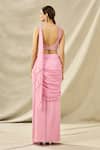 Shop Arpan Vohra Pink Tulle, Georgette V Neck Pre-draped Saree With Embroidered Blouse at Aza Fashions Shop_Arpan Vohra_Pink Tulle, Georgette V Neck Pre-draped Saree With Embroidered Blouse _at_Aza_Fashions