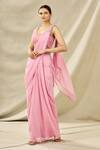 Buy Arpan Vohra Pink Tulle, Georgette V Neck Pre-draped Saree With Embroidered Blouse Online at Aza Fashions Buy_Arpan Vohra_Pink Tulle, Georgette V Neck Pre-draped Saree With Embroidered Blouse _Online_at_Aza_Fashions