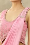 Arpan Vohra Pink Tulle, Georgette V Neck Pre-draped Saree With Embroidered Blouse at Aza Fashions Arpan Vohra_Pink Tulle, Georgette V Neck Pre-draped Saree With Embroidered Blouse _at_Aza_Fashions