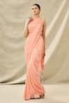 Buy_ARPAN VOHRA_Peach Tulle Halter Embroidered Pre-draped Saree Set _at_Aza_Fashions