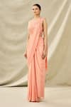 Buy_ARPAN VOHRA_Peach Tulle Halter Embroidered Pre-draped Saree Set _Online_at_Aza_Fashions