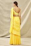 Shop_ARPAN VOHRA_Yellow Tulle Asymmetric Lehenga Saree And One Shoulder Blouse Set_at_Aza_Fashions