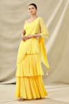 Buy_ARPAN VOHRA_Yellow Tulle Asymmetric Lehenga Saree And One Shoulder Blouse Set_Online_at_Aza_Fashions