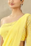 ARPAN VOHRA_Yellow Tulle Asymmetric Lehenga Saree And One Shoulder Blouse Set_at_Aza_Fashions