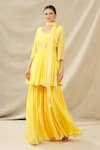 Buy Arpan Vohra Yellow Tulle, Georgette V Neck Embroidered Kurta Set at Aza Fashions Buy_Arpan Vohra_Yellow Tulle, Georgette V Neck Embroidered Kurta Set _at_Aza_Fashions