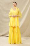 Arpan Vohra Yellow Tulle, Georgette V Neck Embroidered Kurta Set Online at Aza Fashions Arpan Vohra_Yellow Tulle, Georgette V Neck Embroidered Kurta Set _Online_at_Aza_Fashions