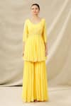 Buy Arpan Vohra Yellow Tulle, Georgette V Neck Embroidered Kurta Set Online at Aza Fashions Buy_Arpan Vohra_Yellow Tulle, Georgette V Neck Embroidered Kurta Set _Online_at_Aza_Fashions