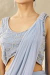 Arpan Vohra Blue Tulle, Georgette Scoop Neck Embroidered Pre-draped Saree Set at Aza Fashions Arpan Vohra_Blue Tulle, Georgette Scoop Neck Embroidered Pre-draped Saree Set _at_Aza_Fashions