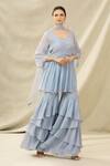 Arpan Vohra Blue Tulle, Georgette V Neck Embroidered Kurta And Sharara Set Online at Aza Fashions Arpan Vohra_Blue Tulle, Georgette V Neck Embroidered Kurta And Sharara Set _Online_at_Aza_Fashions