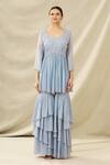 Buy Arpan Vohra Blue Tulle, Georgette V Neck Embroidered Kurta And Sharara Set Online at Aza Fashions Buy_Arpan Vohra_Blue Tulle, Georgette V Neck Embroidered Kurta And Sharara Set _Online_at_Aza_Fashions
