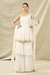 Buy Arpan Vohra White Tulle Asymmetric Embroidered One Shoulder Kurta Set at Aza Fashions Buy_Arpan Vohra_White Tulle Asymmetric Embroidered One Shoulder Kurta Set _at_Aza_Fashions