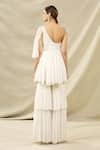 Shop Arpan Vohra White Tulle Asymmetric Embroidered One Shoulder Kurta Set at Aza Fashions Shop_Arpan Vohra_White Tulle Asymmetric Embroidered One Shoulder Kurta Set _at_Aza_Fashions