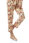 Ankita_Beige Slub Satin Floral Print Pants  _at_Aza_Fashions