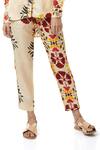 Buy_Ankita_Beige Slub Satin Floral Print Pants  _Online_at_Aza_Fashions