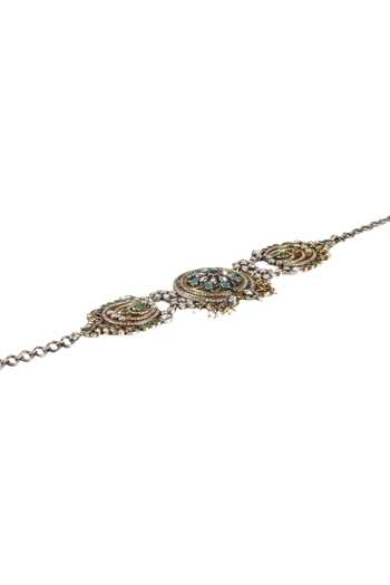 Shop_Sangeeta Boochra_Silver Plated Handmade Floral Stone Pendant Choker _at_Aza_Fashions