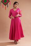 HOUSE OF PINK_Pink Cotton Embroidered Anarkali Set_Online_at_Aza_Fashions