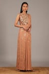Buy_Nidhika Shekhar_Pink Silk Georgette Round Embroidered Pre-draped Saree Set _at_Aza_Fashions