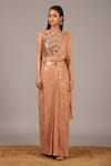Nidhika Shekhar_Pink Silk Georgette Round Embroidered Pre-draped Saree Set _Online_at_Aza_Fashions