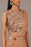 Buy_Nidhika Shekhar_Pink Silk Georgette Round Embroidered Pre-draped Saree Set _Online_at_Aza_Fashions