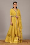 Buy_Nidhika Shekhar_Yellow Georgette V Neck Embroidered Kurta Lehenga Set _at_Aza_Fashions