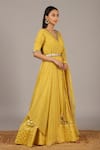 Nidhika Shekhar_Yellow Georgette V Neck Embroidered Kurta Lehenga Set _Online_at_Aza_Fashions