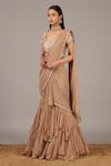 Buy_Nidhika Shekhar_Pink Silk Georgette Scoop Neck Embroidered Lehenga Saree Set_at_Aza_Fashions