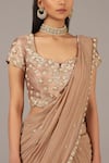 Shop_Nidhika Shekhar_Pink Silk Georgette Scoop Neck Embroidered Lehenga Saree Set_Online_at_Aza_Fashions