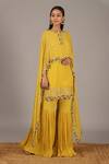 Buy_Nidhika Shekhar_Yellow Crepe Georgette Round Embroidered Kurta And Sharara Set _Online_at_Aza_Fashions