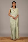 Buy_Nidhika Shekhar_Green Crepe Round Embroidered Saree Gown With Cape_at_Aza_Fashions