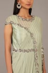 Shop_Nidhika Shekhar_Green Crepe Round Embroidered Saree Gown With Cape_Online_at_Aza_Fashions