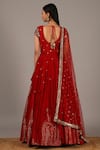 Shop_Nidhika Shekhar_Red Silk Georgette Leaf Neck Embroidered Kurta Lehenga Set _at_Aza_Fashions