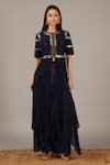 Buy_Nidhika Shekhar_Blue Georgette, Silk Crepe Round Embroidered Kurta And Draped Skirt Set _at_Aza_Fashions