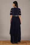 Shop_Nidhika Shekhar_Blue Georgette, Silk Crepe Round Embroidered Kurta And Draped Skirt Set _at_Aza_Fashions