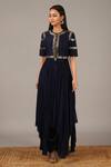 Nidhika Shekhar_Blue Georgette, Silk Crepe Round Embroidered Kurta And Draped Skirt Set _Online_at_Aza_Fashions