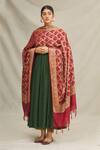 Shop_Khwaab By Sanjana Lakhani_Maroon Banarasi Silk Dupatta _at_Aza_Fashions