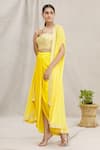 Buy_Kresha Lulla_Yellow Embellished Top And Dhoti Skirt Set_at_Aza_Fashions