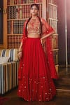 Buy_Label Sanya Gulati_Red Shantoon Round Embroidered Lehenga Set _at_Aza_Fashions