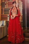 Shop_Label Sanya Gulati_Red Shantoon Round Embroidered Lehenga Set _at_Aza_Fashions