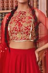 Label Sanya Gulati_Red Shantoon Round Embroidered Lehenga Set _Online_at_Aza_Fashions