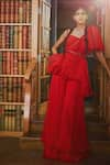 Buy_Label Sanya Gulati_Red Organza Asymmetric Ruffle Kurta And Palazzo Set _at_Aza_Fashions