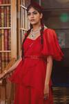 Label Sanya Gulati_Red Organza Asymmetric Ruffle Kurta And Palazzo Set _Online_at_Aza_Fashions