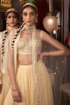 Label Sanya Gulati_Beige Georgette Sweetheart Neck Embroidered Cape And Pleated Lehenga Set _Online_at_Aza_Fashions