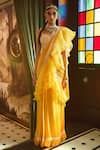 Label Sanya Gulati_Yellow Georgette Sweetheart Neck Pre-draped Ruffle Saree Set _Online_at_Aza_Fashions