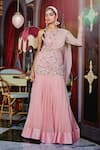 Buy_Label Sanya Gulati_Pink Georgette Asymmetric One Shoulder Kurta Lehenga Set _at_Aza_Fashions