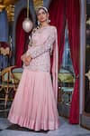 Label Sanya Gulati_Pink Georgette Asymmetric One Shoulder Kurta Lehenga Set _Online_at_Aza_Fashions