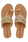 Shop Kkarma Accessories Gold Embroidery Mor Kolhapuri Sandals at Aza Fashions Shop_Kkarma Accessories_Gold Embroidery Mor Kolhapuri Sandals _at_Aza_Fashions
