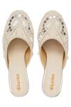Shop_Kkarma Accessories_White Beads, Mirrors Qatra Heel Mules _at_Aza_Fashions