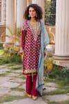 Buy_Oushk By Ussama Shabbir_Red Habutai Silk Round Embroidered Kurta Set _at_Aza_Fashions